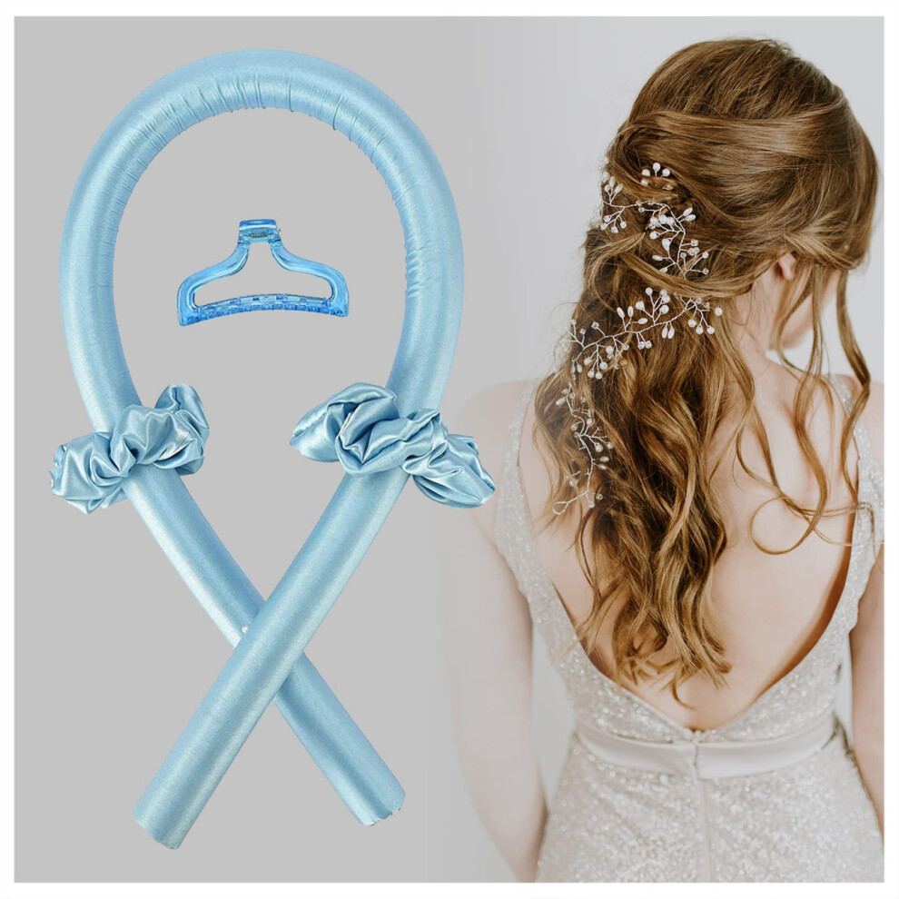 Heatless Hair Curlers Silk Curling Headband for Overnight Curls Heat Styling for Long Hair Blue