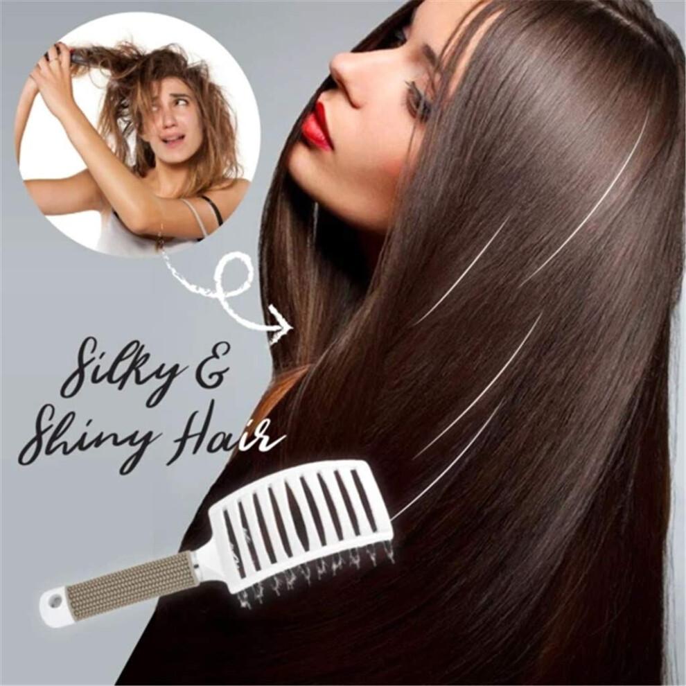 White Detangling Hair Brush With Boar And Nylon Bristles For Wet Or Dry Hair, Gentle Knot Removal,