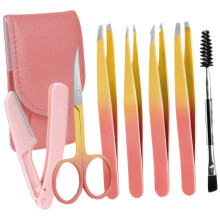 Eyebrow Tweezers Set Stainless Steel with Travel Case for Precise Professional Grooming (Pink)