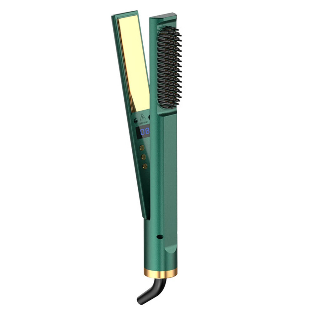 Green 2 In 1 Hair Straightener And Curler With Ceramic Tourmaline, Frizz Reduction For Longlasting Curls,