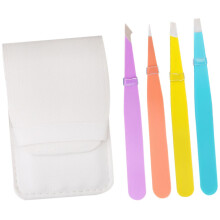 Eyebrow Tweezers Set of 4 Stainless Steel Precision Tips with Portable Pouch for Shaping and Grooming