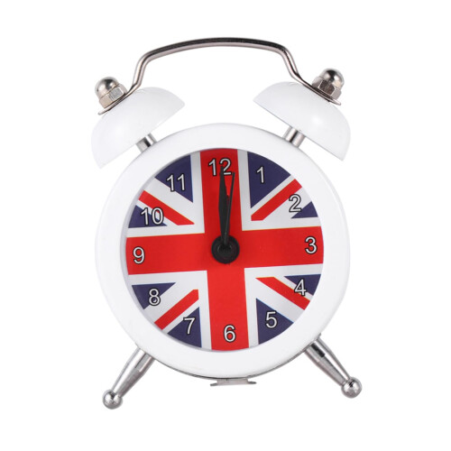 Mini Desktop Alarm Clock Silent Bedside Wake Up for Students Home Dorm White