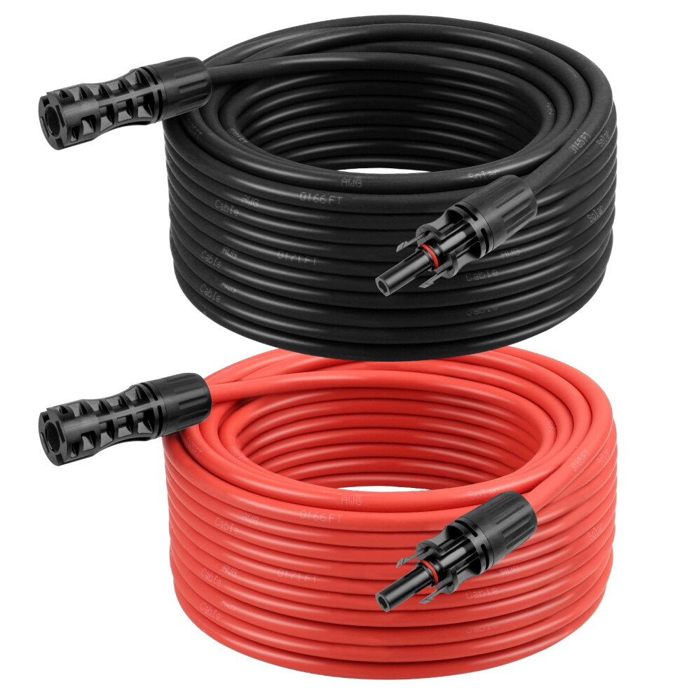 8 Awg Solar Extension Cable 50Ft Black And Red, Corrosionresistant Tinned Copper Wire For Rv Boat Solar Panel 9164114035455