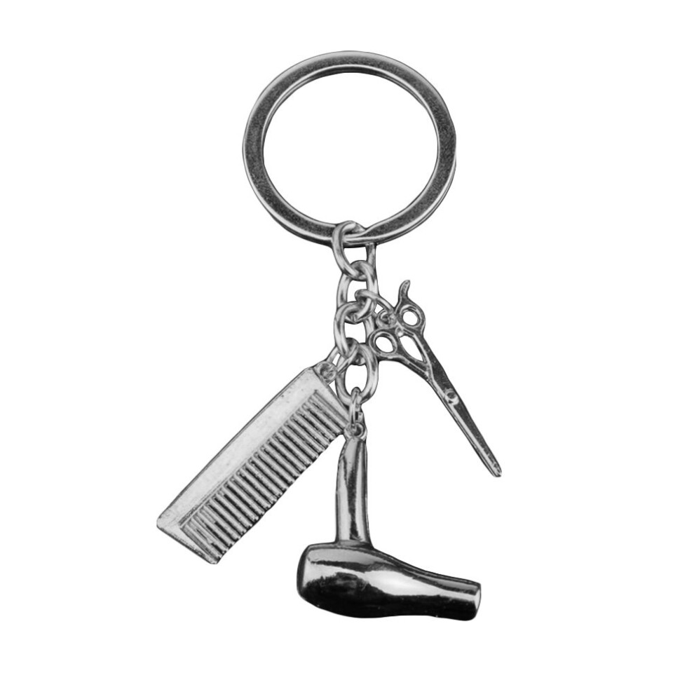 Unisex Silver Hairdresser Keychain With Hair Dryer Scissors Comb, Durable Metal Salon Accessory Gift,