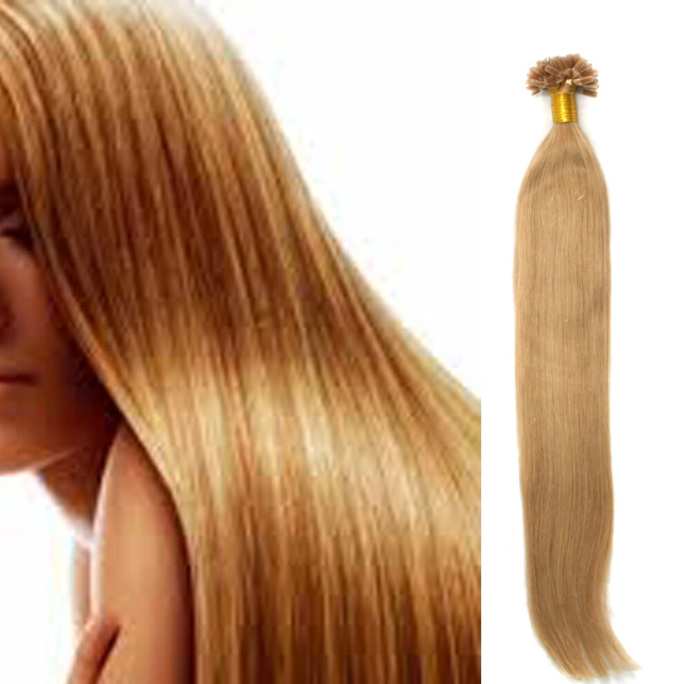 Unisex Dark U Tip Hair Extensions 20 Inch #27 Blonde, Keratin Bonded Remy Human Hair 50G Natural Straight