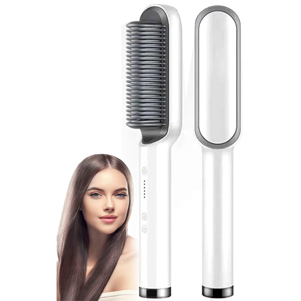 Hair Straightener Brush with Negative Ion Care, Dual Styling Comb for Straightening and Curling