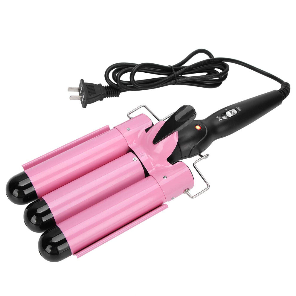 Pink 3 Barrel Hair Curler Hair Waver Curling Iron 32Mm Fast Heating Dual Temp Control For Beach Waves