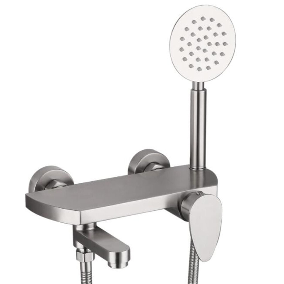 Bathtub Faucet With Handheld Shower, Hot And Cold Mixer Tap, Stainless Steel Brushed Silver 9044945268799