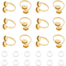 6 1 2 Open Cuff Ring Bezel Tray 304 Stainless Steel Finger Ring Real 18K Gold Plated Cabochon Ring Bases