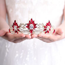 Rhinestone Crown Red Flower Crystal Queen Tiara for Wedding Prom Birthday Pageant Costume