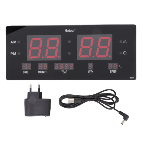 Digital Wall Clock with Big LED Display Countdown Timer Adjustable Height Auto DST Modern Night Light Auto Brightness for Diverse Environments