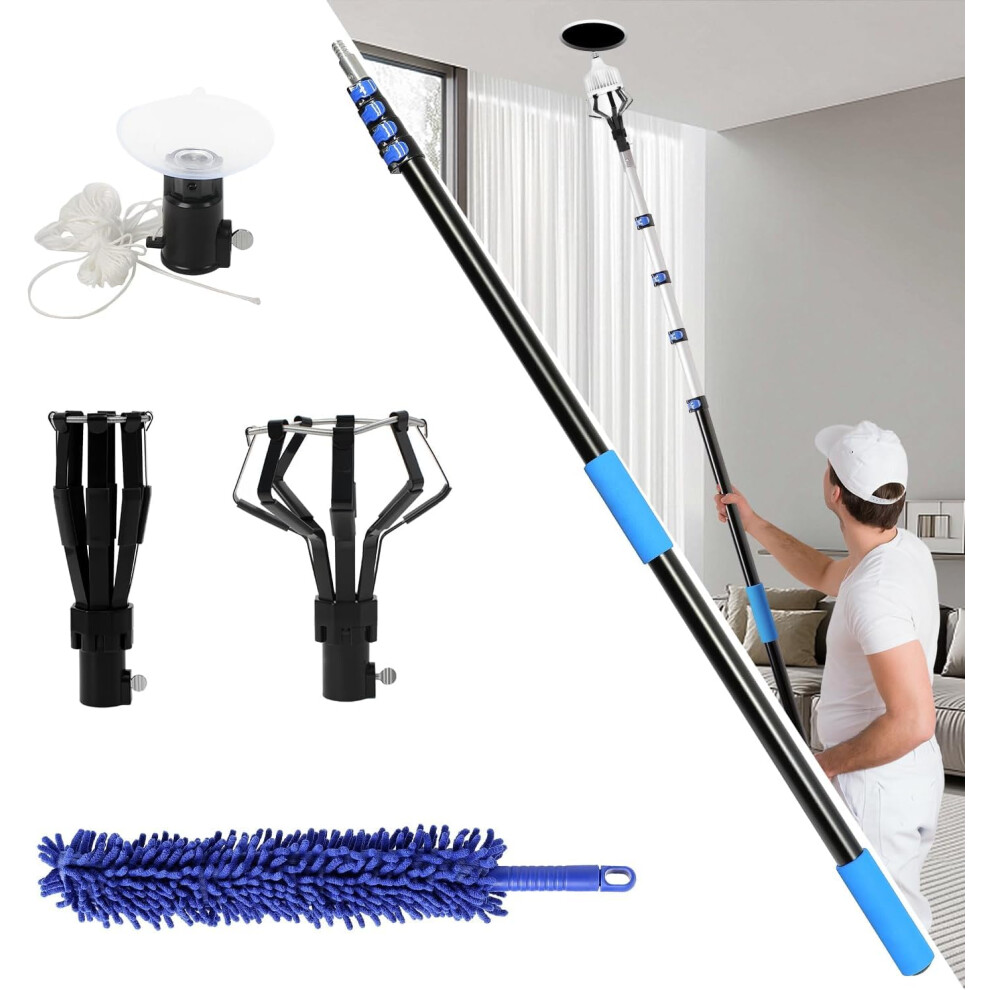 Light 26Ft Telescoping Bulb Changer Pole For Ceilings With Suction Cup And Basket