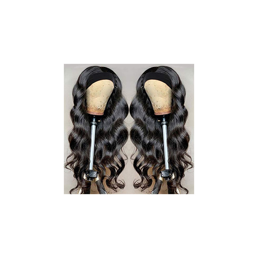 Unisex Black Headband Wig Human Hair Glueless Body Wave 100% Remy Readytowear For Women 16 Inch 10A