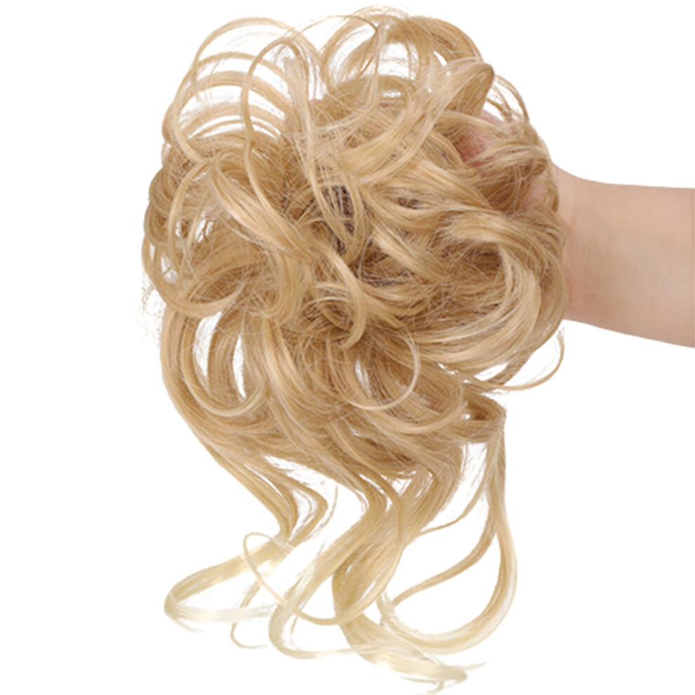 Messy Bun Hair Piece with Elastic Tie Light Brown Blonde Synthetic Ponytail Extension for Instant Volume