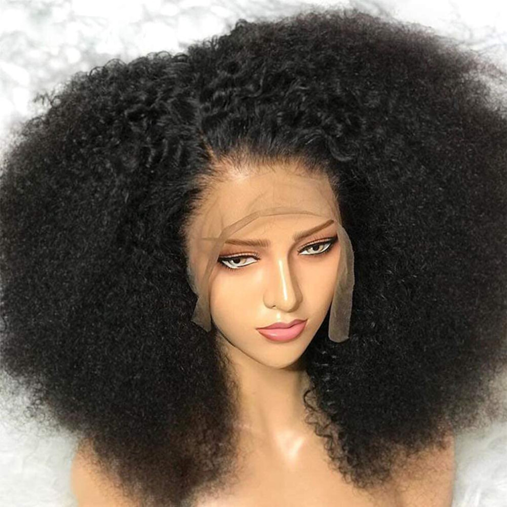 Unisex 22 Inch Afro Kinky Curly Human Hair Lace Front Wig With Natural Hairline And Voluminous Curls