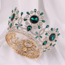 Wedding Tiara with Gold Green Crystals Bridal Crown Elegant Retro Design Durable Alloy with Comb