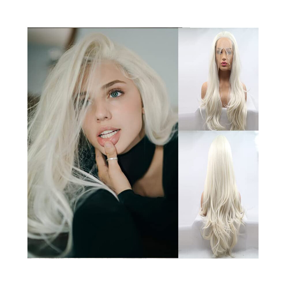 Platinum Blonde Lace Front Wig Long Body Wave Heat Resistant Synthetic 150% Density Natural Hairline