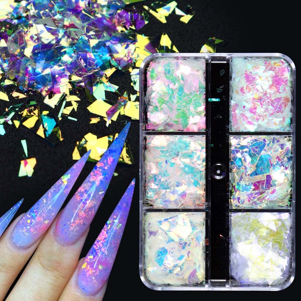 Holographic Nail Glitter Set with Mermaid Shine, MultiColor Gradient UV Gel Compatible Grids