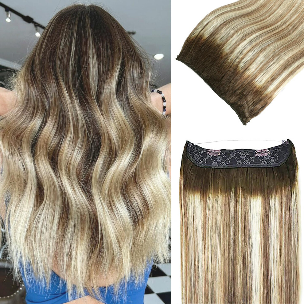 Unisex Brown Wire Hair Extensions Invisible Wire 16 Inch Remy Human Hair Chocolate To Blonde Seamless Volume