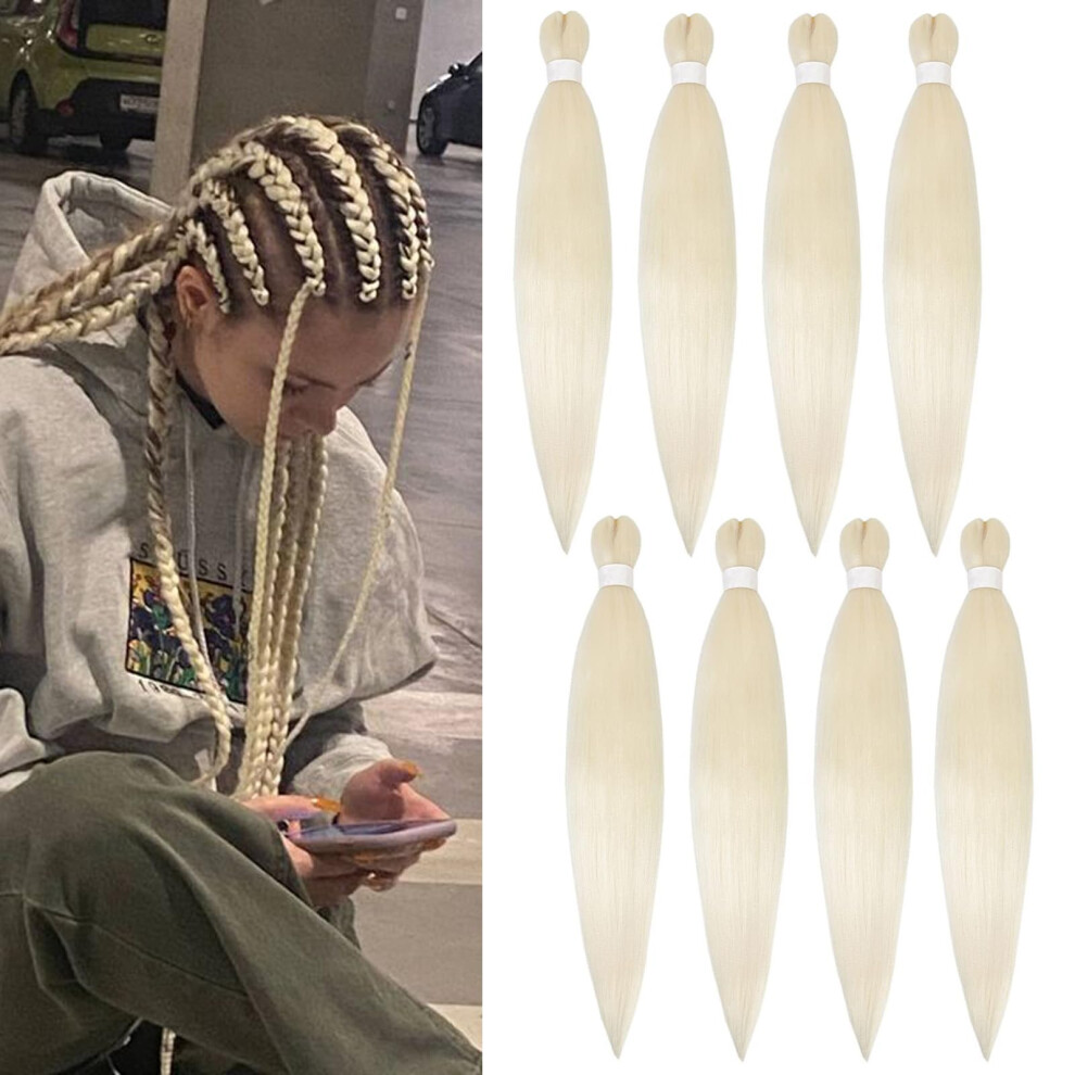 Unisex 613 Blonde Pre Stretched Braiding Hair 26 Inch Yaki Texture Synthetic Extensions Hot Water Styling 8 Packs
