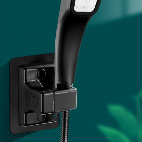 No Drill Shower Head Holder Wall Mounted Adjustable Bracket 360 Rotation TileFriendly Black 12cm 1
