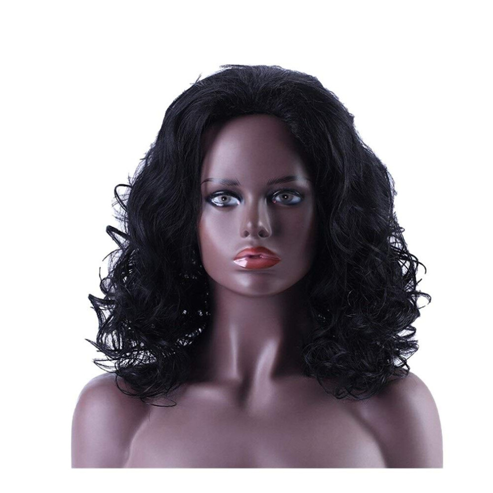 Unisex Black Synthetic Braided Wig For Women Heat Resistant African Braids Short Wavy Without Bangs