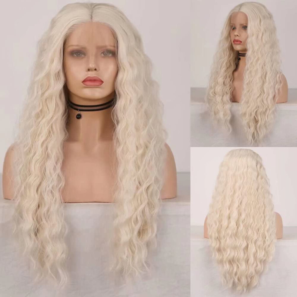 20 Inch Platinum Blonde Lace Front Wig Synthetic Heat Resistant Fiber Natural Hairline Middle Part