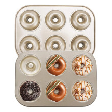 6-Cavity Doughnut Baking Pan, Makes Donuts or Baked Treats, Non-Stick and Dishwasher Safe, Enjoy or Give as Gift, Metal (1 Pan)