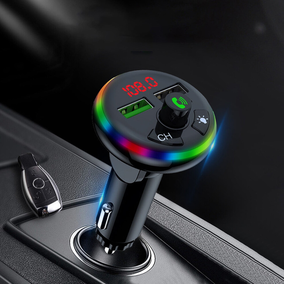 Bluetooth Fm Transmitter For Car With 7 Color Led, 5V/3.1A Charging, Handsfree Call, Rotatable - Compatible With Iphone & Android 9482828532429