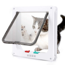 EIMELI Cat Door Medium 7.5''x7.8'', 4-Way Locking, Weatherproof Pet Door for Interior/Exterior Doors, Compatible with Window & Wall (White)