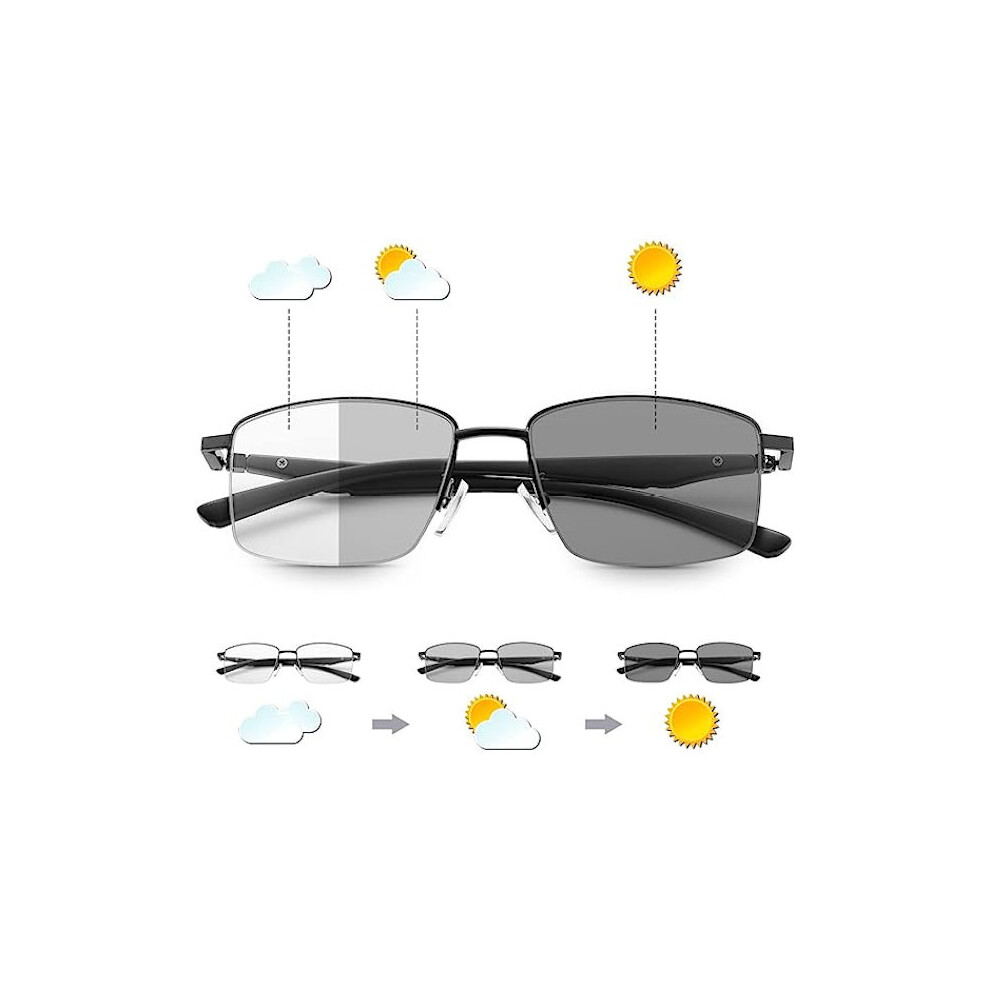 Progressive Photochromic Multifocal Reading Glasses with Spring Hinge, Computer Sunglasses, Anti-Eye Fatigue