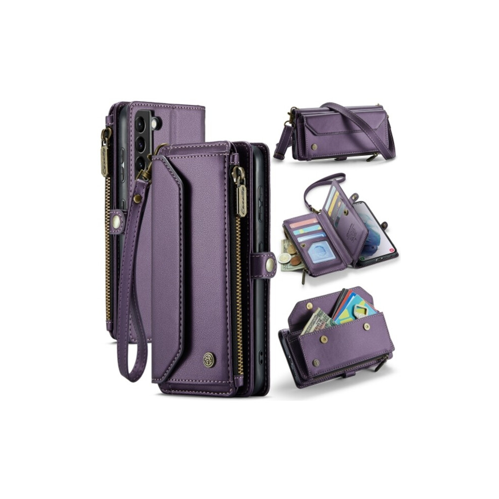 Compatible With Samsung Galaxy S21+ 5G Caseme C36 With Card Slot, Zipper, Rfid Protection, Leather Purple 9482828533440
