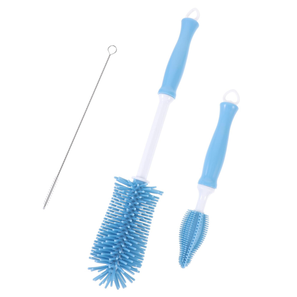 Baby Bottle Brush Silicone 360 Rotating Cleaner With Antislip Handle And Suction Cup Base Blue
