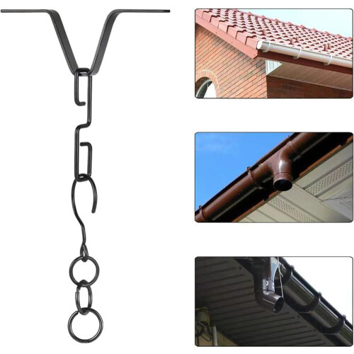 Rain Chain Adapter with Secure V Shape Clip, Heavy Duty Gutter Downspout Connector, Black 1