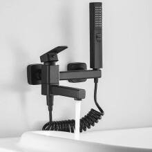 Black Wall Mounted Bath Mixer Tap with Shower Attachment Brass Hot Cold Water Bathtub Faucet