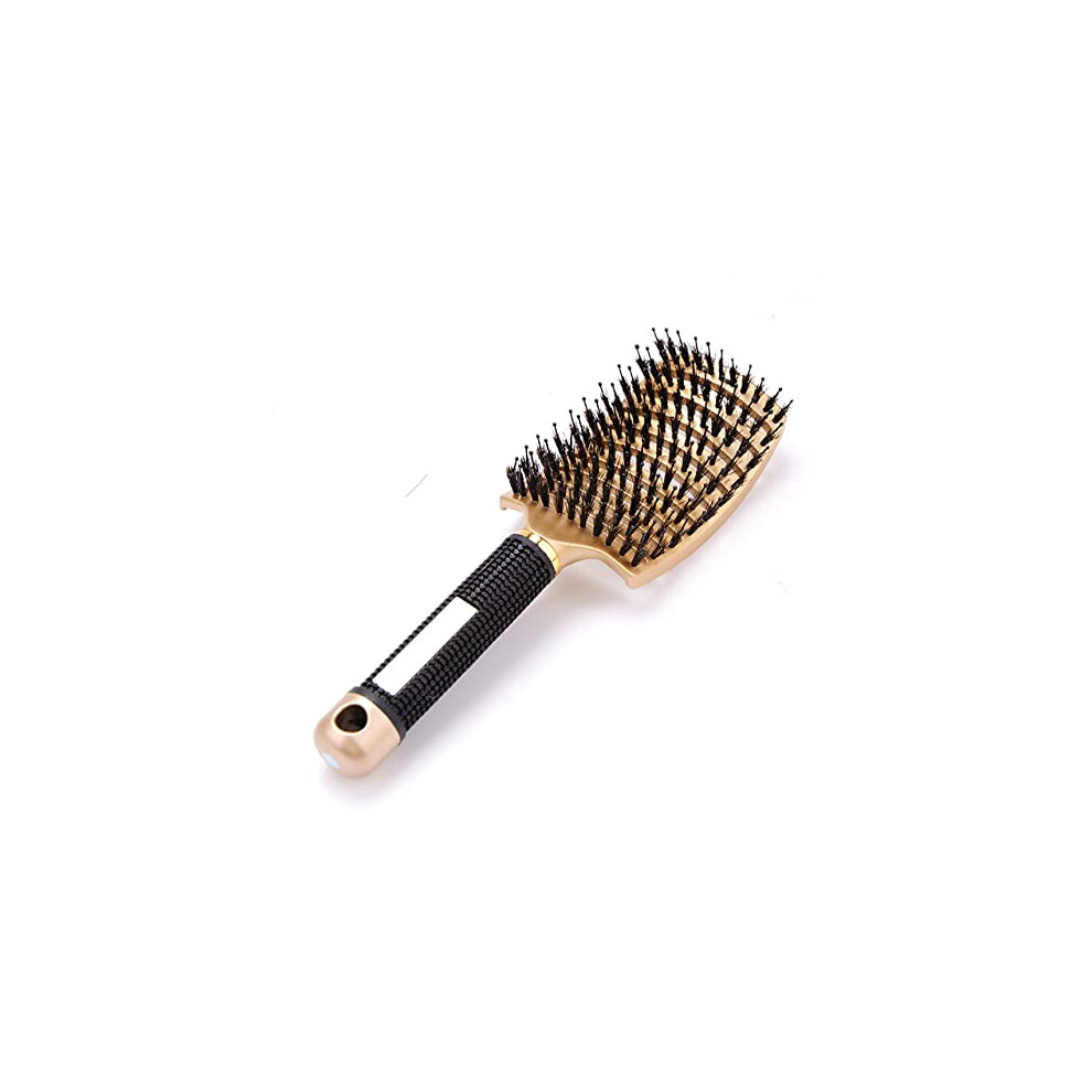 Gold Detangling Hair Brush For Wet And Curly Hair With Bristles And Ergonomic Rubber Grip
