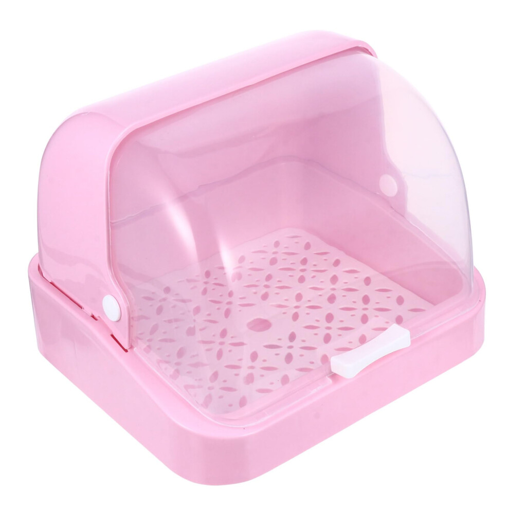 Baby Bottle Drying Rack With Integrated Draining Tray And Transparent Dustproof Cover, Storage Box Pink