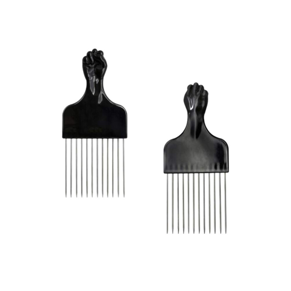 Unisex 2Pcs Durable Metal Afro Pick Comb Wide Tooth Detangling For Curly Thick Coily Hair Styling