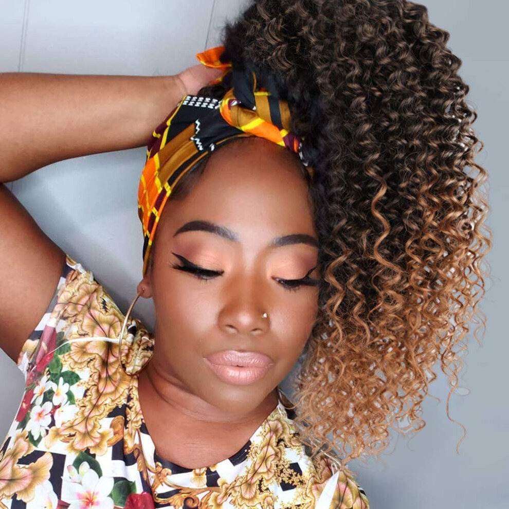 Unisex Black Blonde Afro Kinky Curly Drawstring Ponytail Hair Extension With Clip For Women Natural Volume
