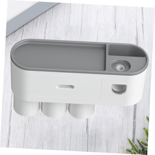 Wall Mounted Toothbrush Holder with Cups and Automatic Toothpaste Dispenser for Bathroom Storage 1