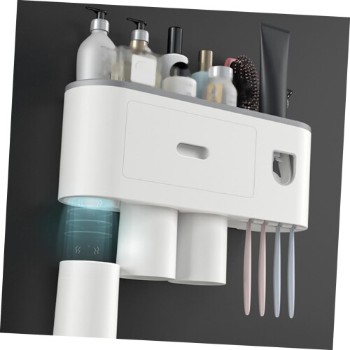 Wall Mounted Toothbrush Holder with Cups and Automatic Toothpaste Dispenser for Bathroom Storage 2