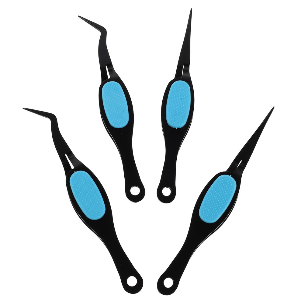 4pcs Stainless Steel Reverse Tweezers Set Curved & Straight Fine Tip for Eyelash Extensions Nail Art Manicure Crafting