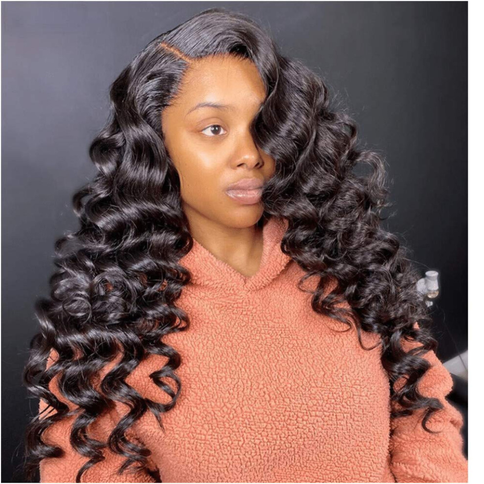 Unisex Human Hair Lace Front Wig Deep Wave 13X6 Transparent Pre Plucked Brazilian Remy Glueless 180% Density