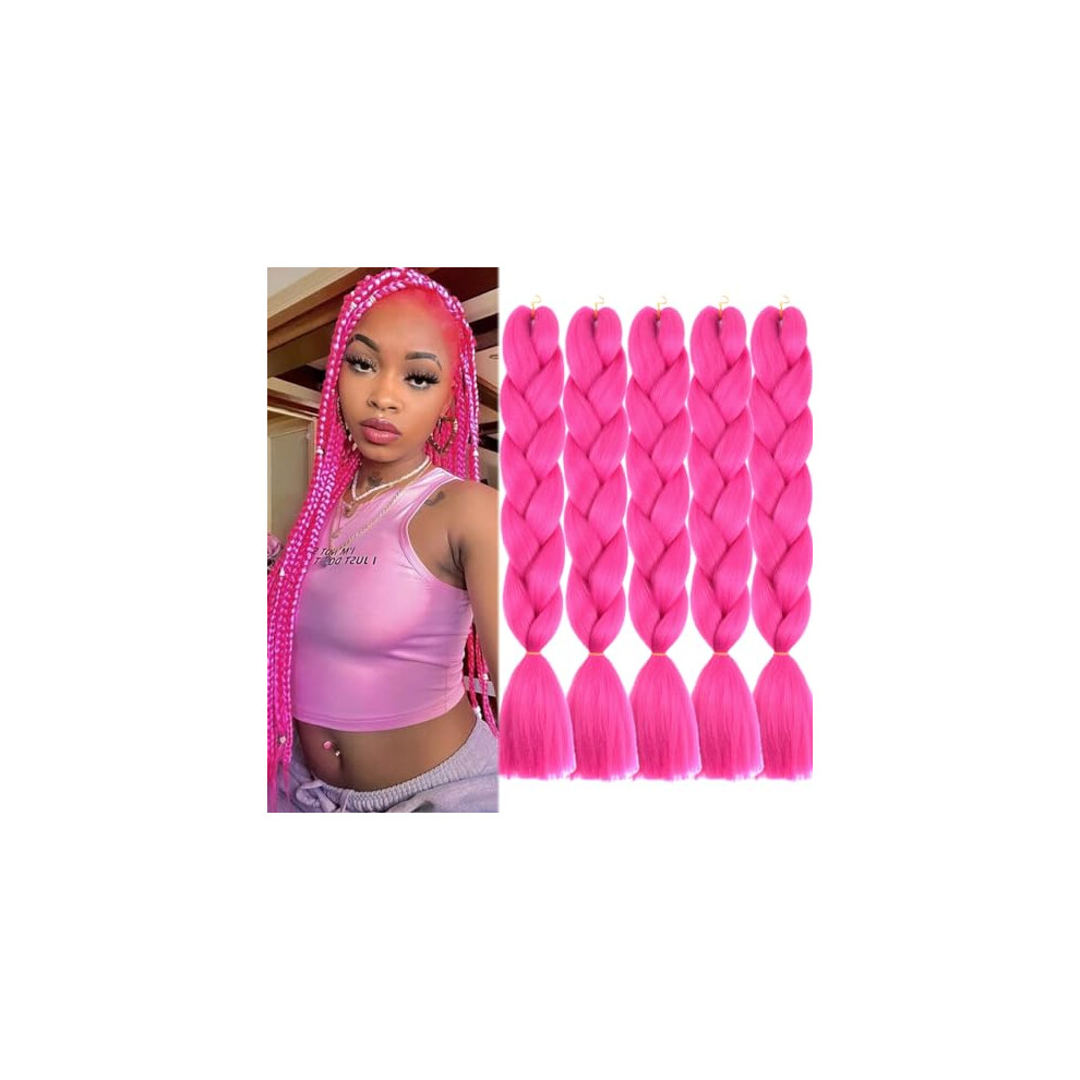Unisex Pink 24 Inch Ombre Jumbo Braiding Hair Extensions, Prestretched Synthetic Fiber For Box Braids, 5Pcs