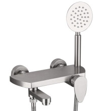 Bath Shower Mixer Faucet Stainless Steel Brushed Finish with Hot and Cold Water Control for Modern Bathroom