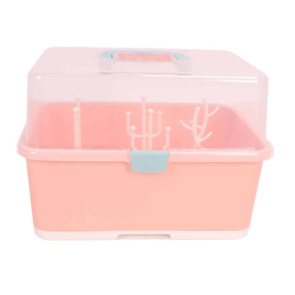 Baby Bottle Drying Rack with Detachable Drain and Dustproof Storage Box for Home or Travel