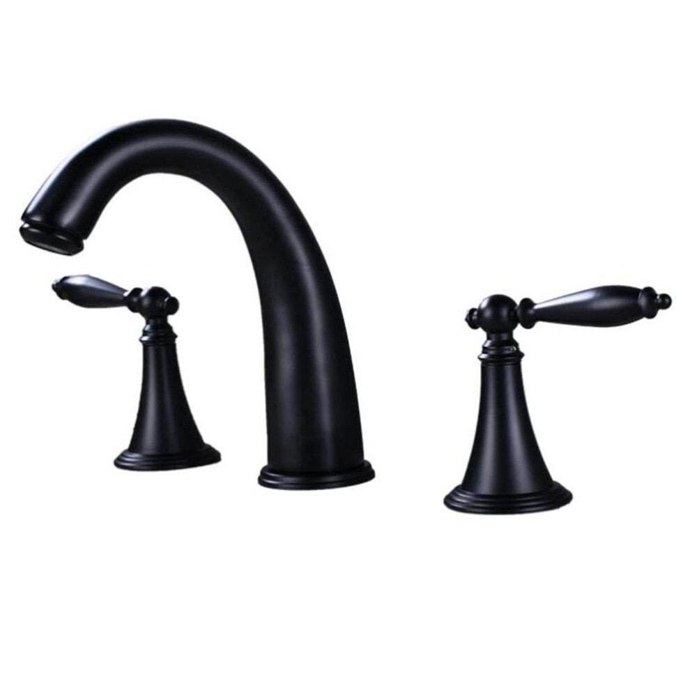 Black 3 Hole Basin Mixer Tap With Double Handles Brass Bathroom Sink Faucet With Hot And Cold Watersaving Aerator 9174973340676