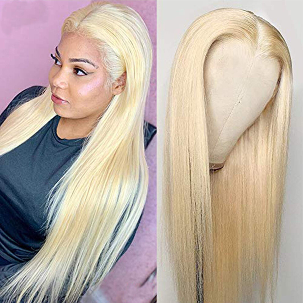Unisex 613 Blonde Lace Front Wig Human Hair 13X4 Transparent Frontal Brazilian Remy 9A Silky Straight Pre Plucked Bleached Knots