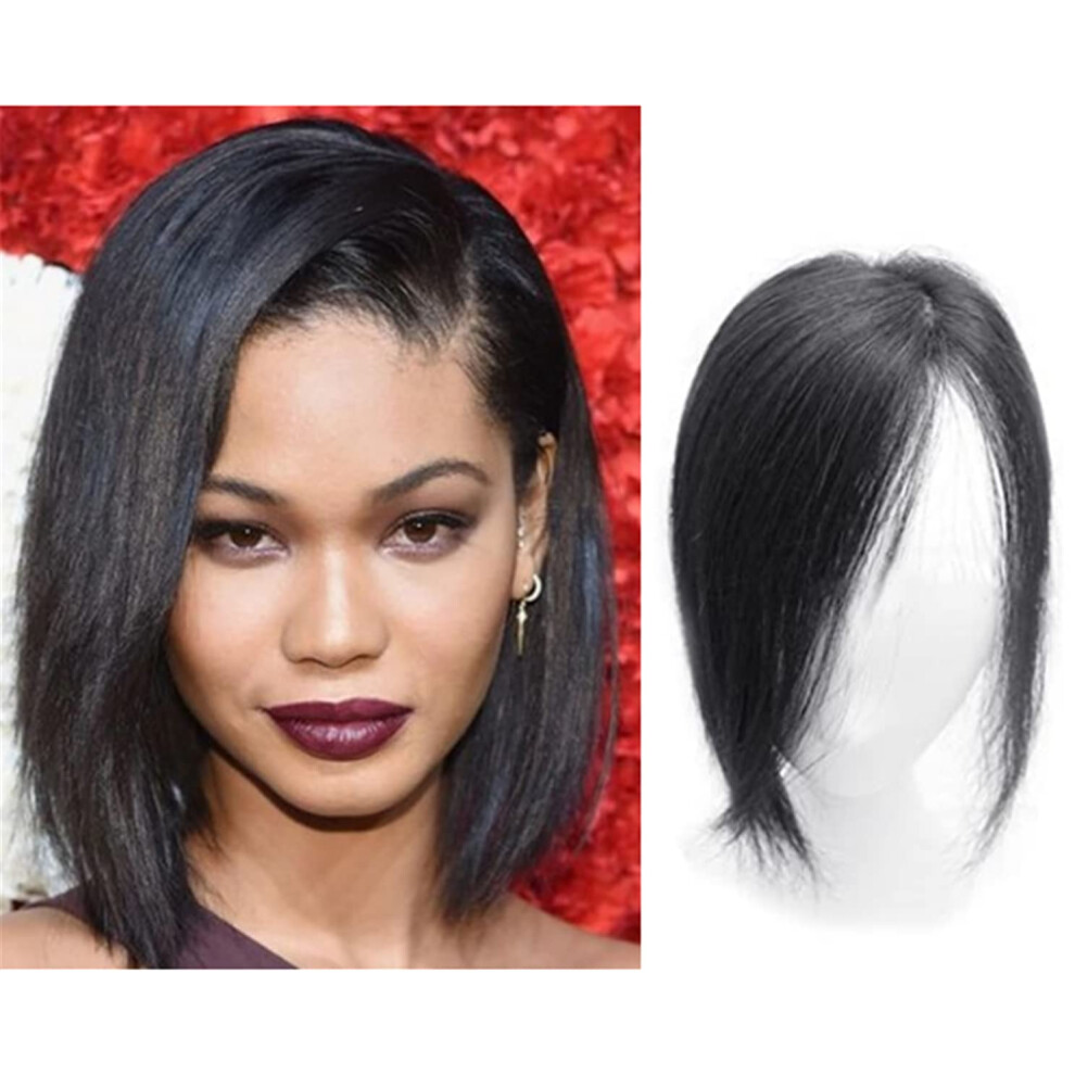 Unisex Black Hair Topper For Thinning Hair With Natural Left Side Part, 12 Inch Women's Toupee Hairpiece