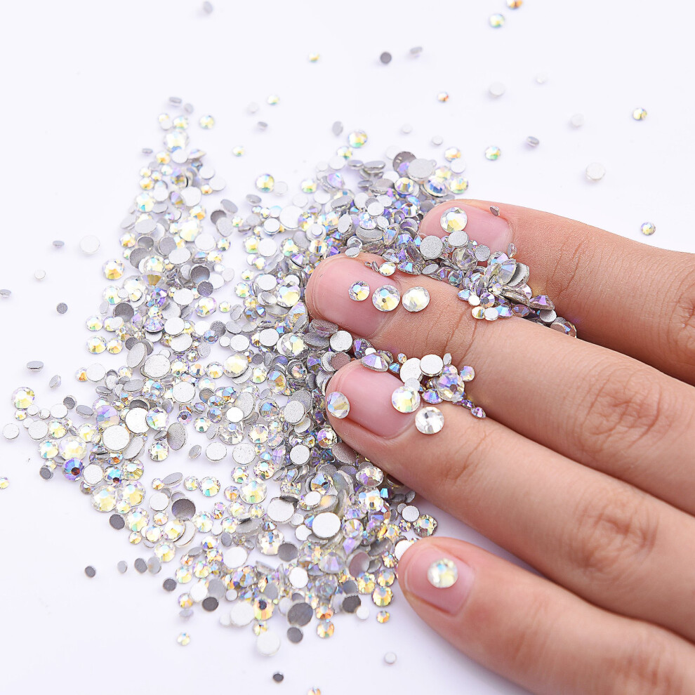 Nail Rhinestones Flatback Crystals Set Brilliant Iridescent Shine Champagne Color 1400Pcs Multiple Sizes